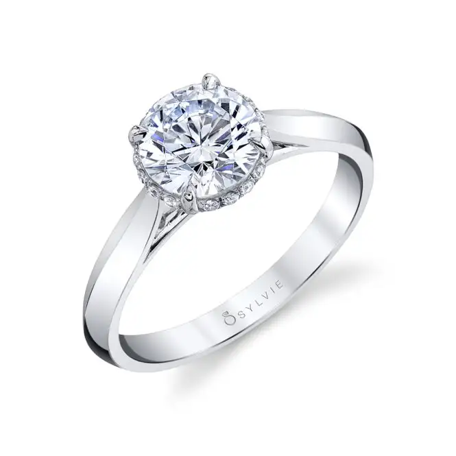 White Gold Round Cut Hidden Halo Solitaire Engagement Ring