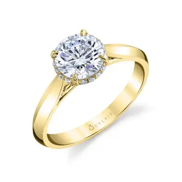 White Gold Round Cut Hidden Halo Solitaire Engagement Ring - Fae