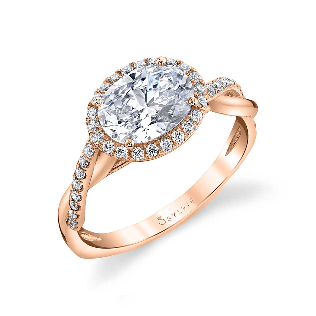 Rina Contemporary Oval Halo Twist Diamond Engagement Ring - artcarvedbridal