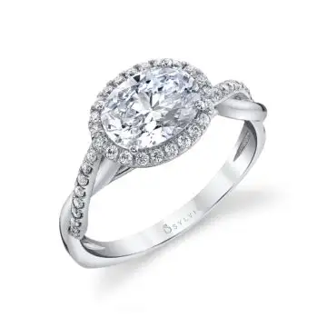 White Gold East-West Oval Engagement Ring with Halo - Isabelle