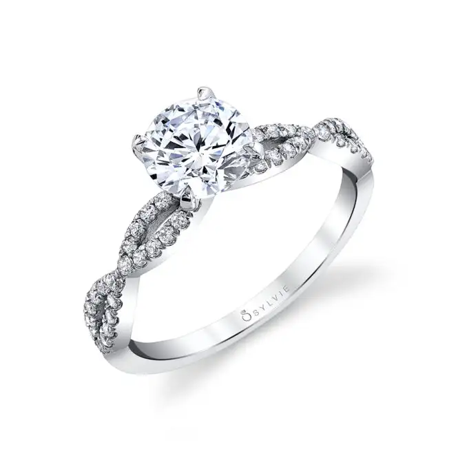 White Gold Round Cut Spiral Engagement Ring Profile View