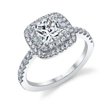 White Gold Cushion Cut Double Halo Engagement Ring - Claudia