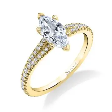 White Gold Marquise Cut Classic Split Shank Engagement Ring - Romane