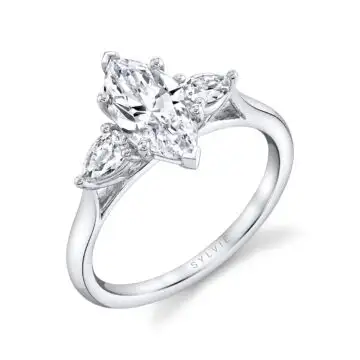 White Gold Marquise Cut Three Stone Engagement Ring - Martine