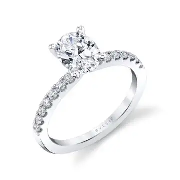 White Gold Oval Cut Classic Engagement Ring - Celeste