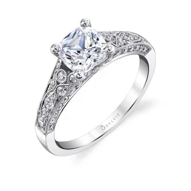 White Gold Pear Shaped Modern Vintage Engagement Ring Profile View