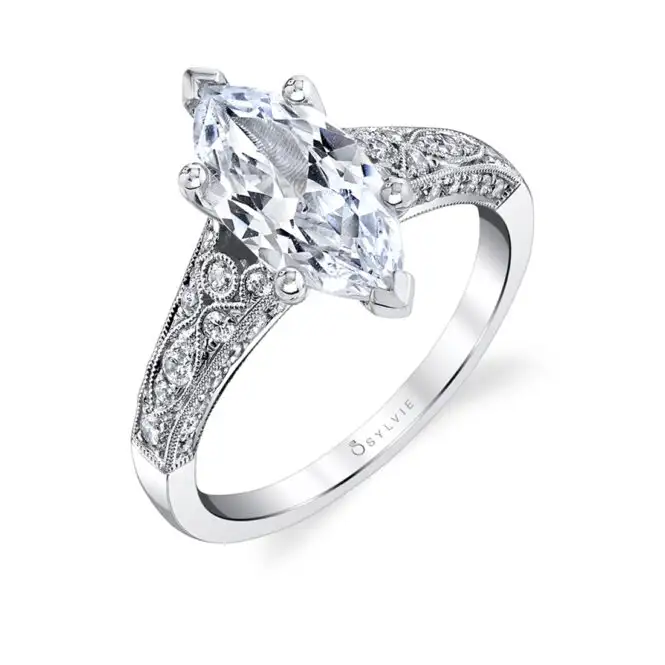 White Gold Pear Shaped Modern Vintage Engagement Ring Profile View