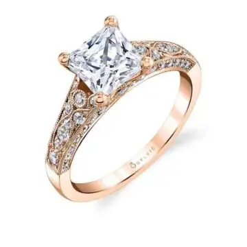 White Gold Princess Cut Modern Vintage Engagement Ring - Destine