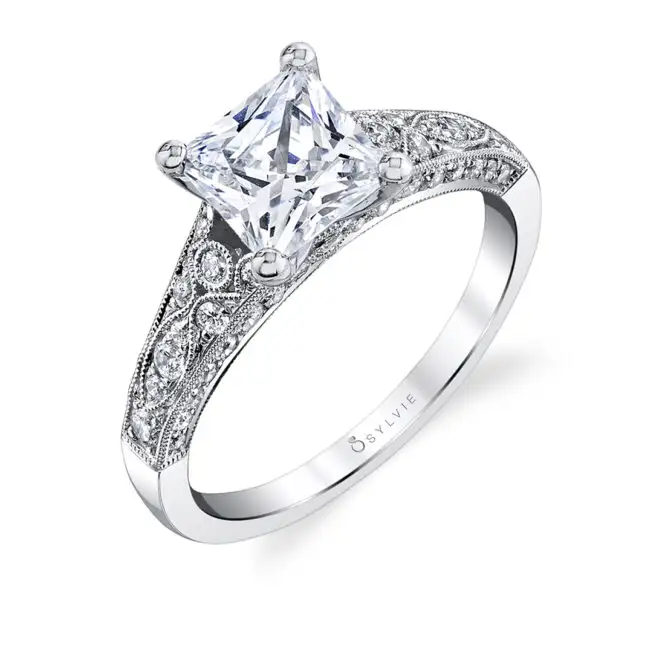 White Gold Pear Shaped Modern Vintage Engagement Ring Profile View