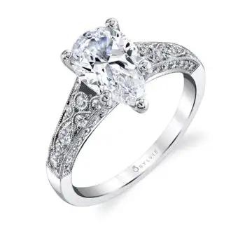 White Gold Pear Shaped Modern Vintage Engagement Ring - Destine