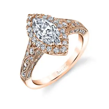 White Gold Marquise Cut Modern Vintage Halo Engagement Ring - Cheri