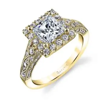 Princess Cut Modern Vintage Halo Engagement Ring - Cheri