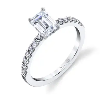 White Gold Emerald Cut Classic Engagement Ring - Celeste