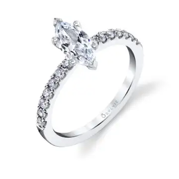 White Gold Marquise Cut Classic Engagement Ring - Celeste