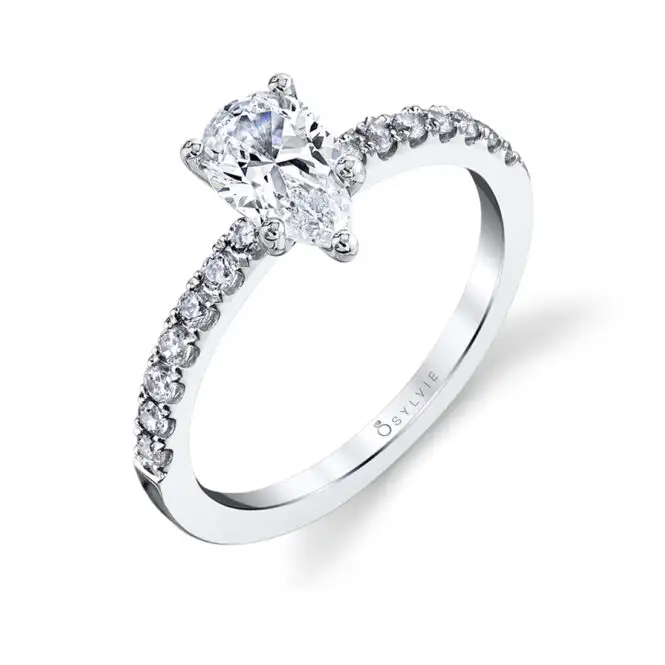 Pear Shaped White Gold Classic Engagement Ring - Celeste