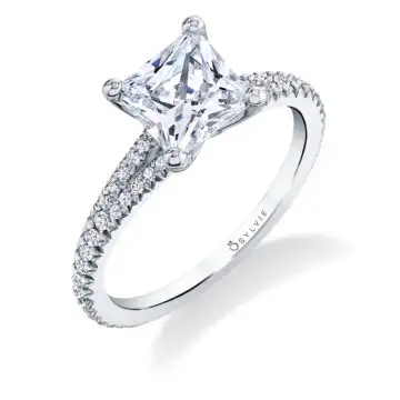 White Gold Princess Cut Classic Split Shank Engagement Ring - Romane