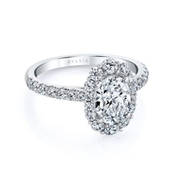 White Gold Oval Cut Halo Engagement Ring - Jillian