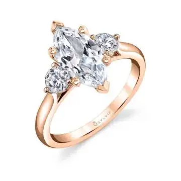 White Gold Marquise Cut Three Stone Engagement Ring - Marcella