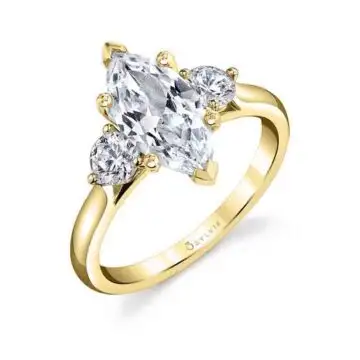 White Gold Marquise Cut Three Stone Engagement Ring - Marcella