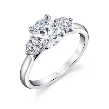 White Gold Oval Cut Three Stone Engagement Ring - Marcella