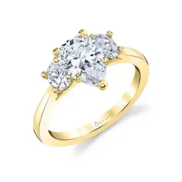 White Gold Three Stone Pear Engagement Ring - Guinevere