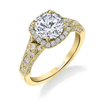 White Gold Round Cut Modern Vintage Cushion Halo Engagement Ring - Cheri