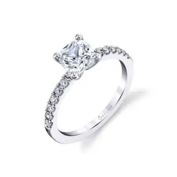 White Gold Cushion Cut Classic Engagement Ring - Celeste