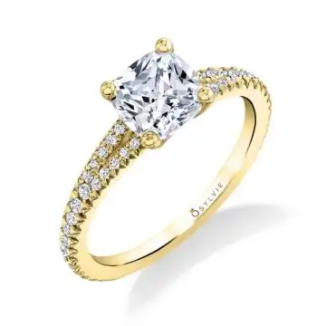 White Gold Cushion Cut Classic Split Shank Engagement Ring - Romane