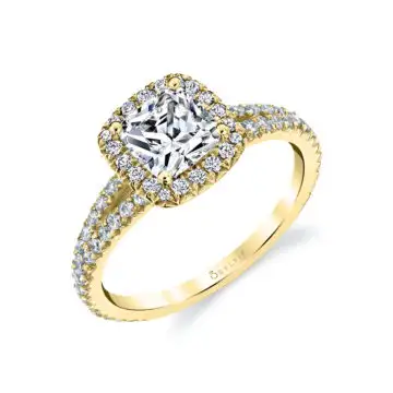 White Gold Cushion Cut Split Shank Halo Engagement Ring - Genevieve