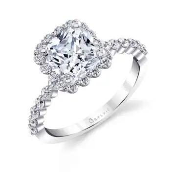 White Gold Cushion Cut Classic Halo Engagement Ring - Athena