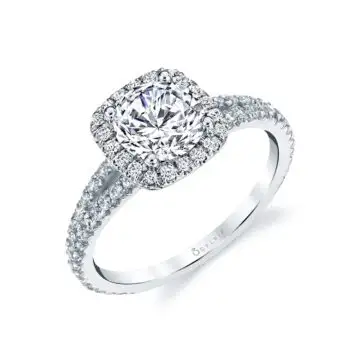 Round Cut Cushion Halo Split Shank Engagement Ring - Genevieve