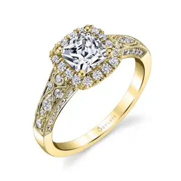 White Gold Cushion Cut Modern Vintage Halo Engagement Ring - Cheri