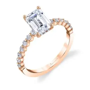 White Gold Emerald Cut Classic Engagement Ring - Athena