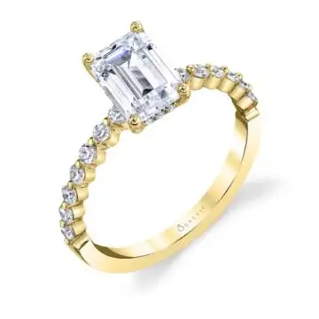 White Gold Emerald Cut Classic Engagement Ring - Athena