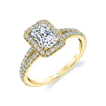 White Gold Radiant Cut Halo Engagement Ring - Genevieve