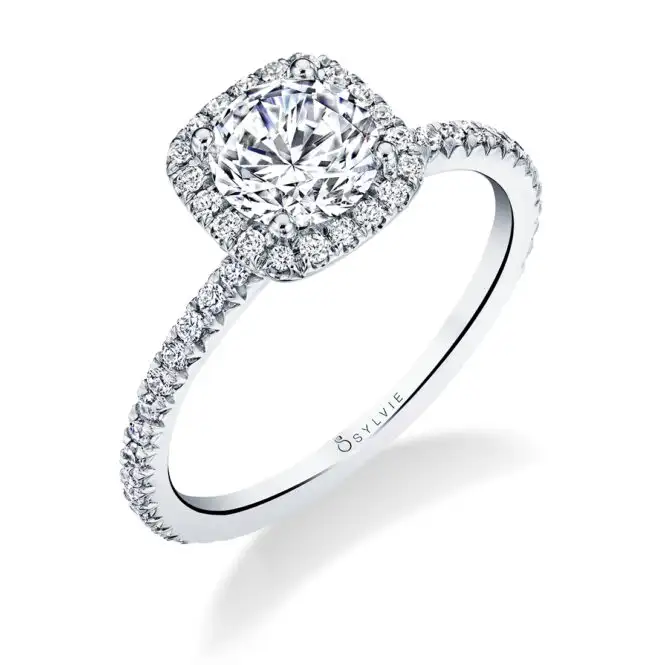 Cushion Cut White Gold Classic Halo Engagement Ring - Vivian