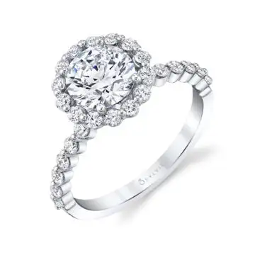 White Gold Round Cut Classic Halo Engagement Ring - Athena