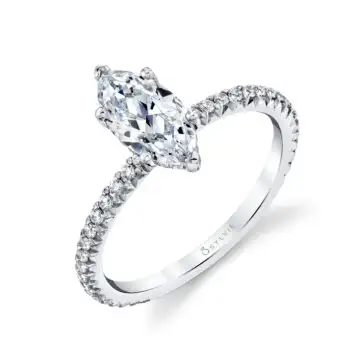 White Gold Marquise Cut Classic Engagement Ring - Maryam