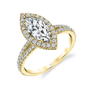 White Gold Marquise Halo Engagement Ring - Genevieve