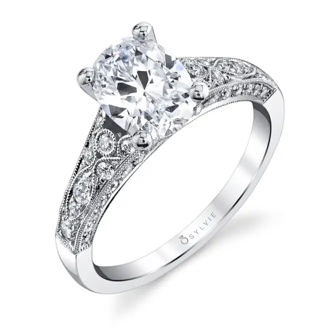 White Gold Pear Shaped Modern Vintage Engagement Ring Profile View