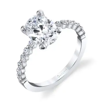 White Gold Oval Cut Classic Engagement Ring - Athena