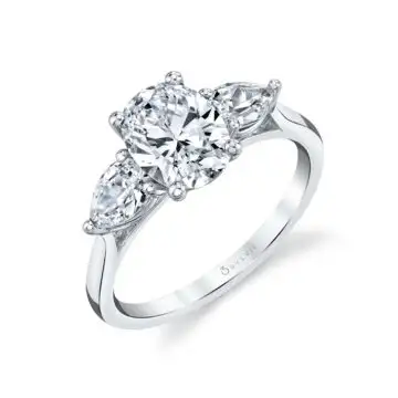 White Gold Oval Cut Three Stone Engagement Ring - Martine