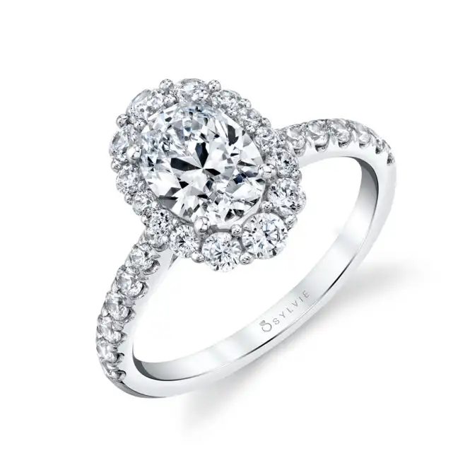 white gold oval cut halo engagement ring