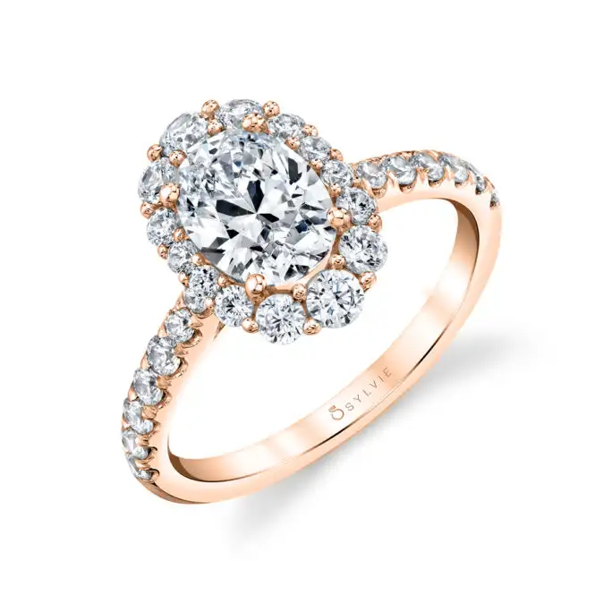 Oval Cut Halo Engagement Ring - Jillian - Sylvie Jewelry