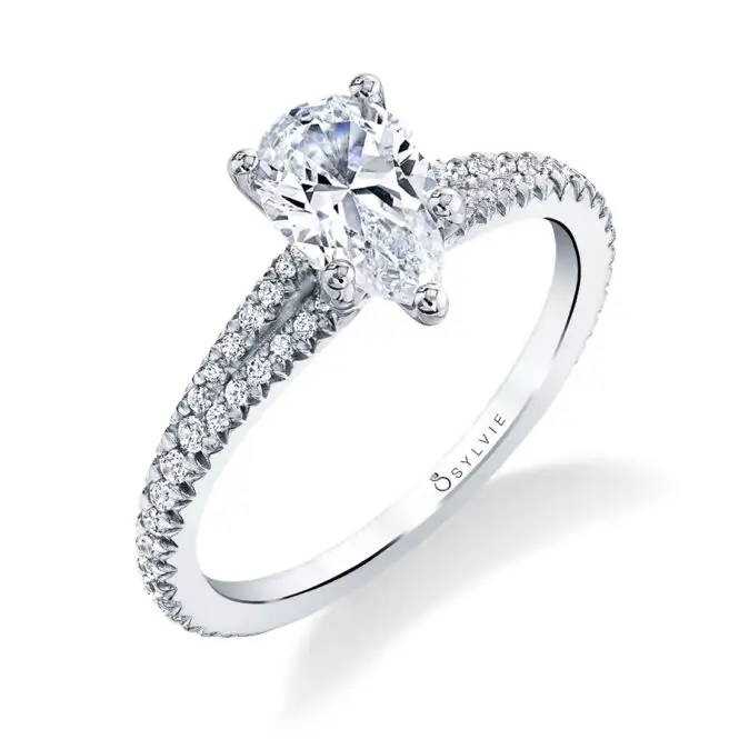 White Gold Pear Shaped Classic Split Shank Engagement Ring