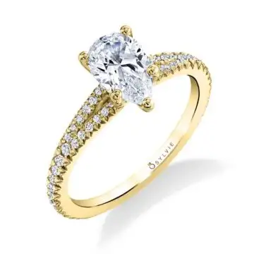 White Gold Pear Cut Classic Split Shank Engagement Ring - Romane