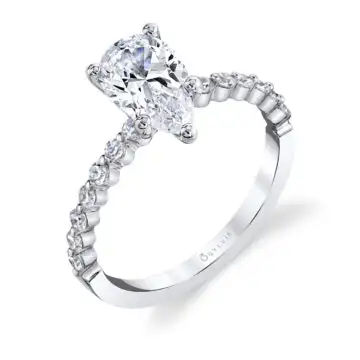 White Gold Pear Shaped Classic Engagement Ring - Athena