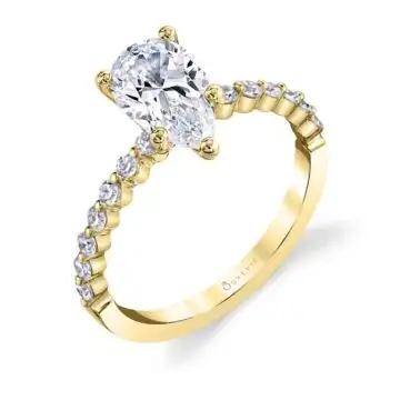 White Gold Pear Shaped Classic Engagement Ring - Athena