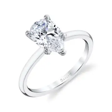 White Gold Pear Shaped Solitaire Engagement Ring - Dominique