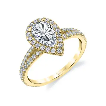 White Gold Pear Shaped Halo Engagement Ring - Genevieve